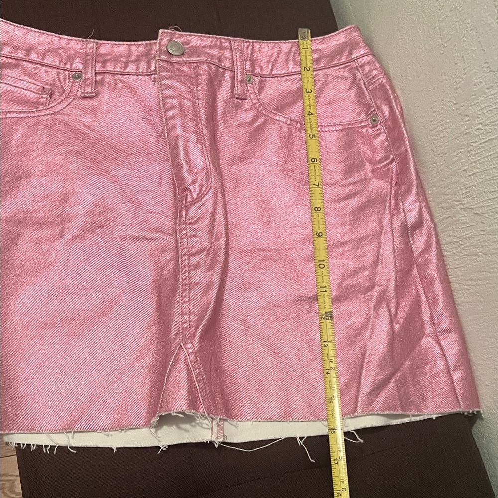 #0983+ Metallic Pink Denim Skirt - Picture 4 of 12